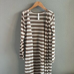 Striped Long Open Cardigan in Brown & Cream